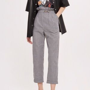 Topshop Plaid High Waist Paper Bag Cropped Pant